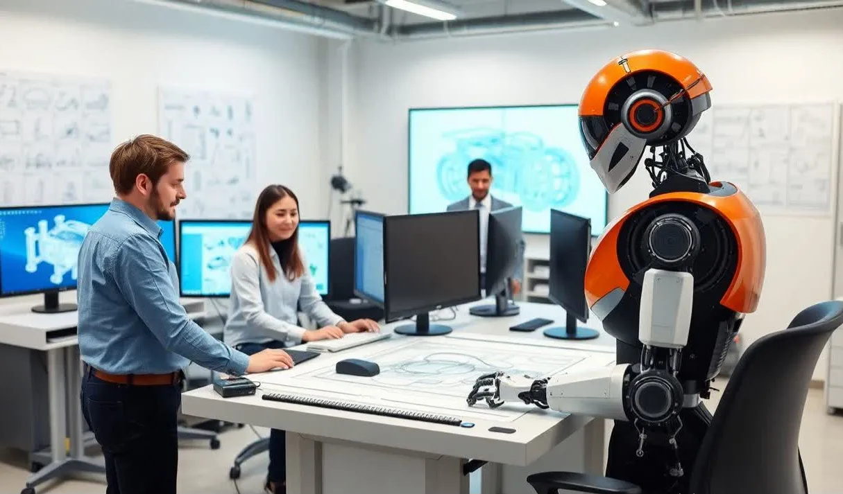 AI for engineering design design office with AI robot