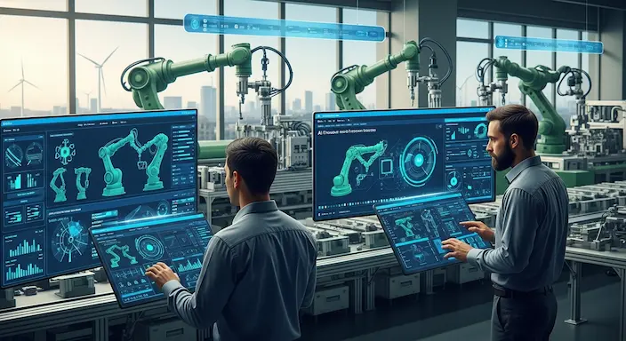 AI-Data-Integration-in-Manufacturing Visual representation of AI-driven data integration in manufacturing, highlighting improved workflows and operational efficiency in Rotex Technologies