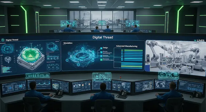 artificial-intelligence-for-manufacturing-process A high-tech manufacturing scene featuring AI tools and robots improving production speed and accuracy in an industrial environment in Rotex Technologies