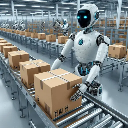 humanoid robots doing manual handling manual handling in warehouse done by humanoid robots